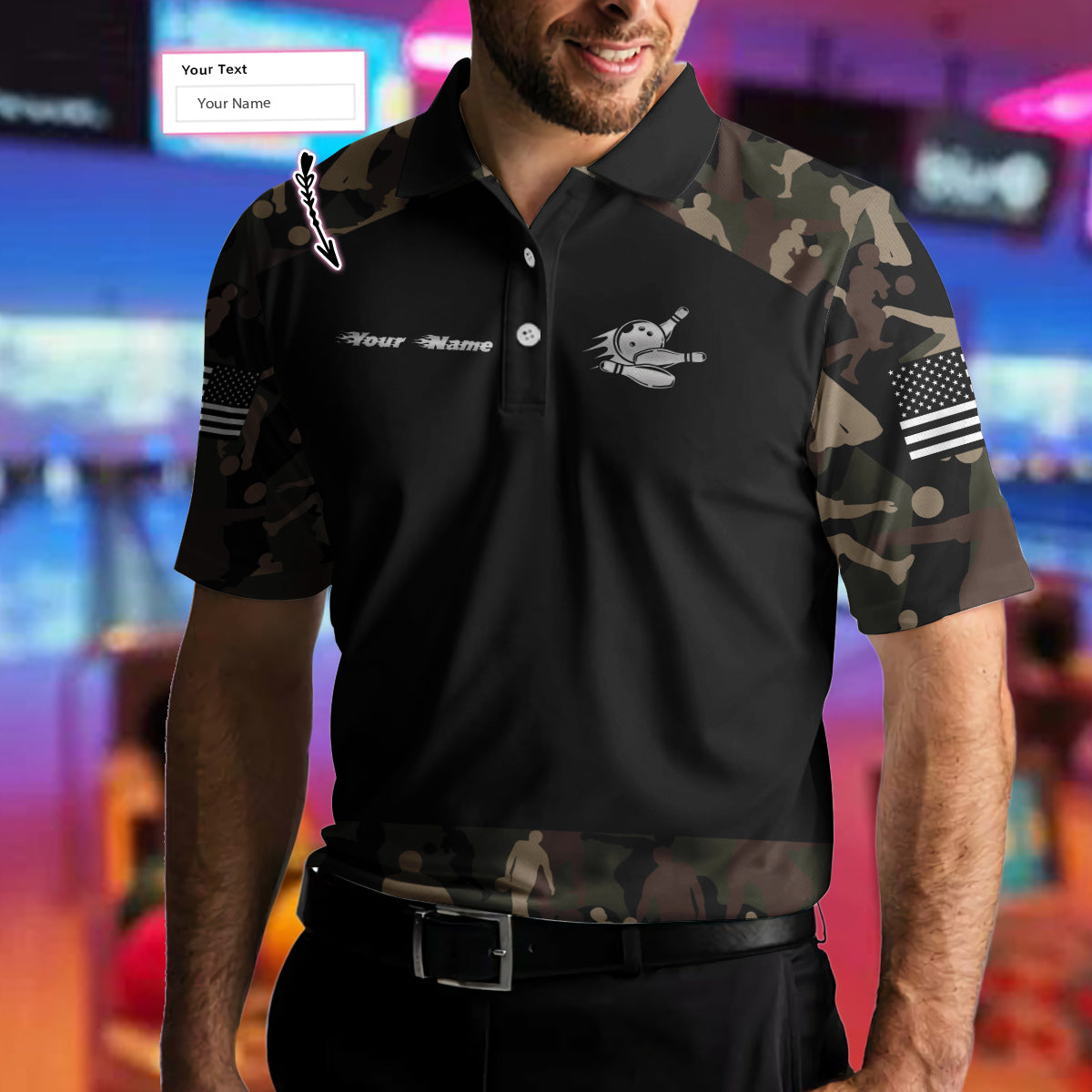 Personalized Name Bowling Camouflage Polo Shirt, Customized Camouflage Bowling Polo Shirt For Bowlers Lasfour SO0689