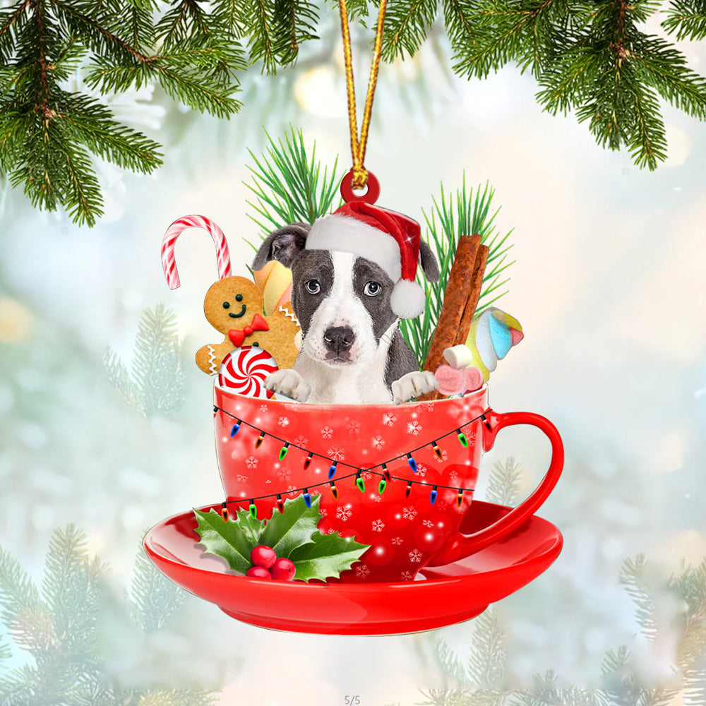 Pitbull In Cup Merry Christmas Ornament Flat Acrylic Dog Ornament OO1863