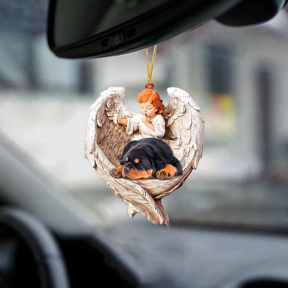 Sleeping Rottweiler Protected By Angel Car Hanging Ornament Dog Sleeping Ornament OO1071