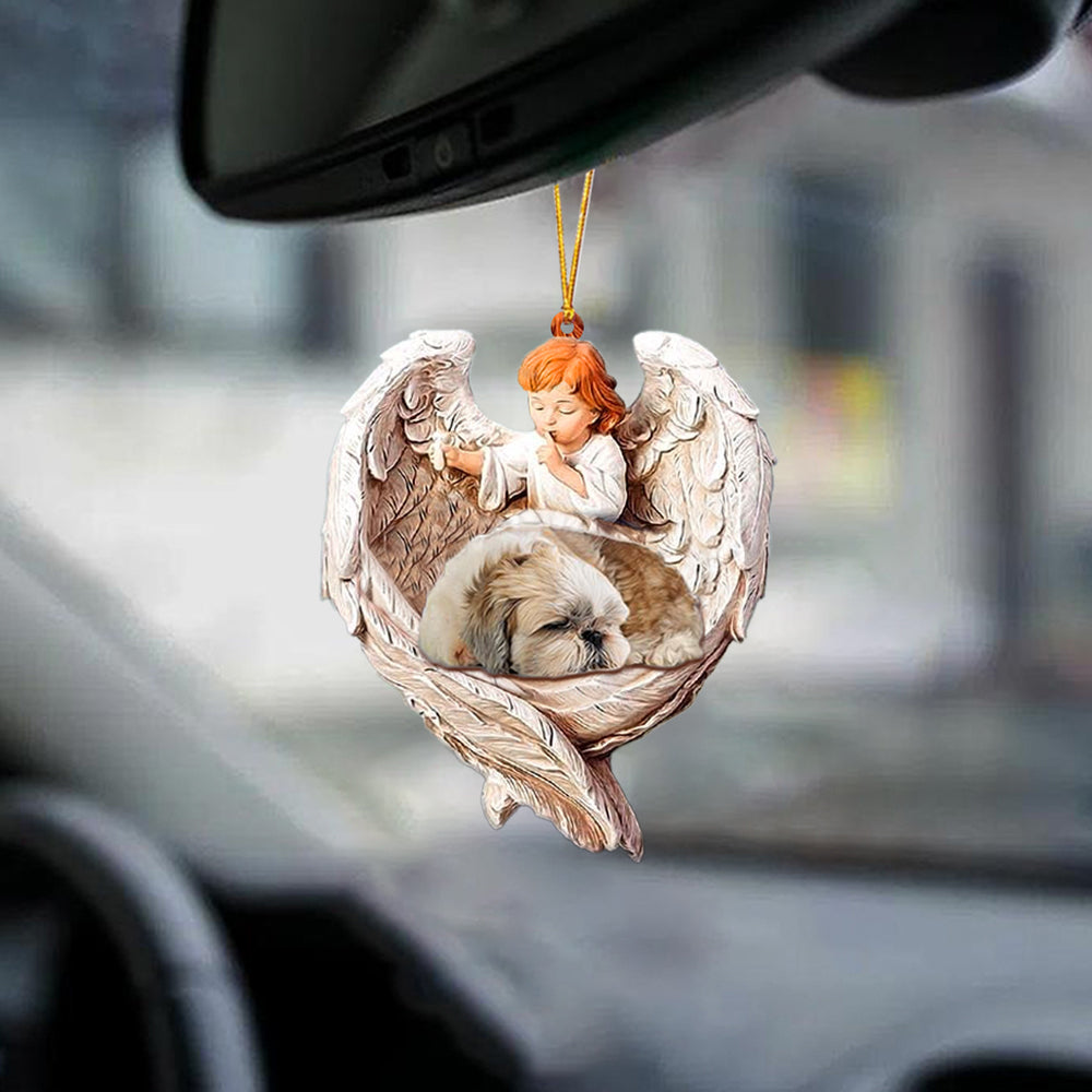 Sleeping Shih Tzu Protected By Angel Car Hanging Ornament OO1069