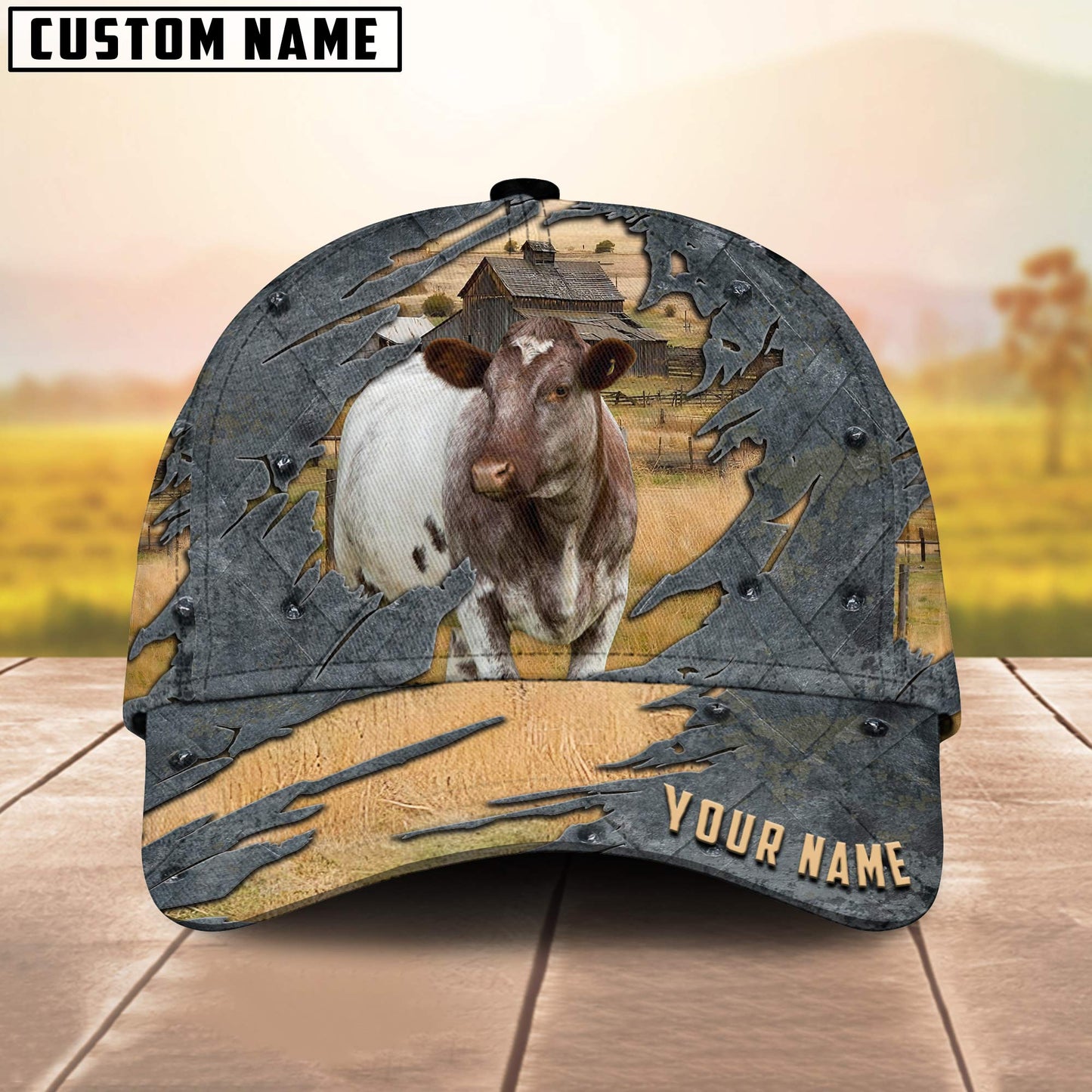 Shorthorn Customized Name 3D Cap 3D All Over Print Baseball Cap, Cap For Farm Lovers, Animal Cap, Leather Pattern Cap CA3217