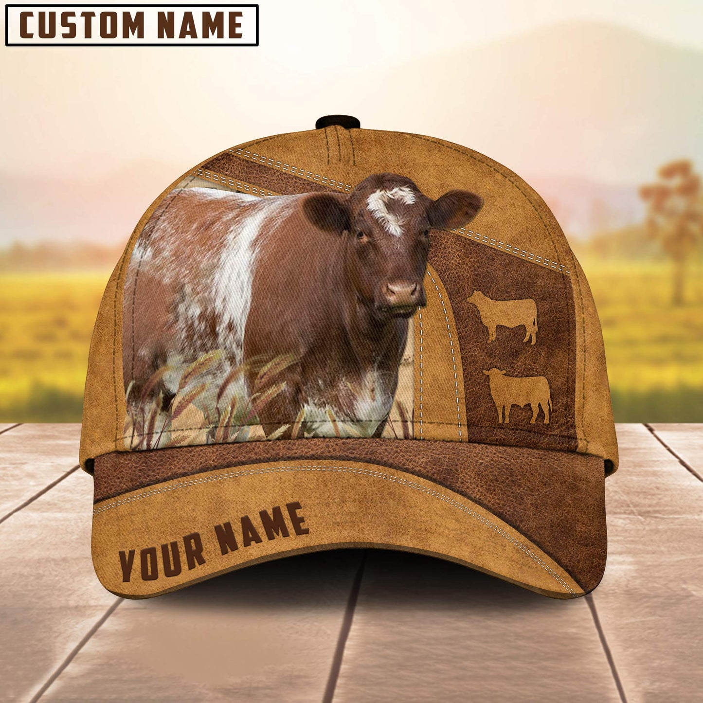Custom Name Shorthorn Cale 3D Cap 3D All Over Print Baseball Cap, Cap For Farm Lovers, Animal Cap, Leather Pattern Cap CA3012