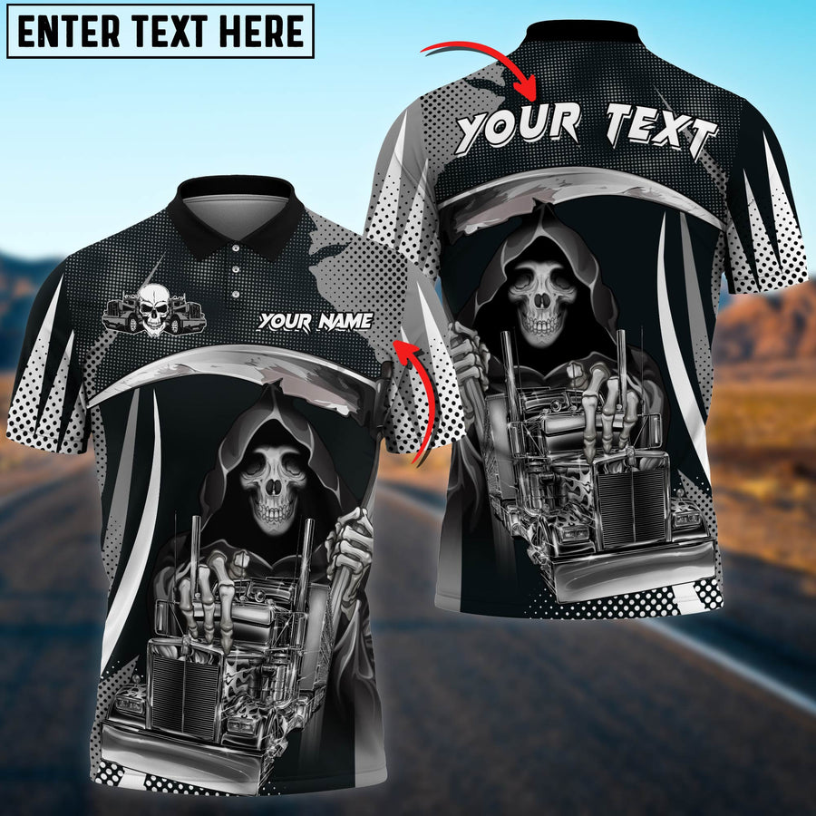 Truck Skull Reaper Multicolor Personalized Name 3D Polo Shirt For Truck Driver TO3509