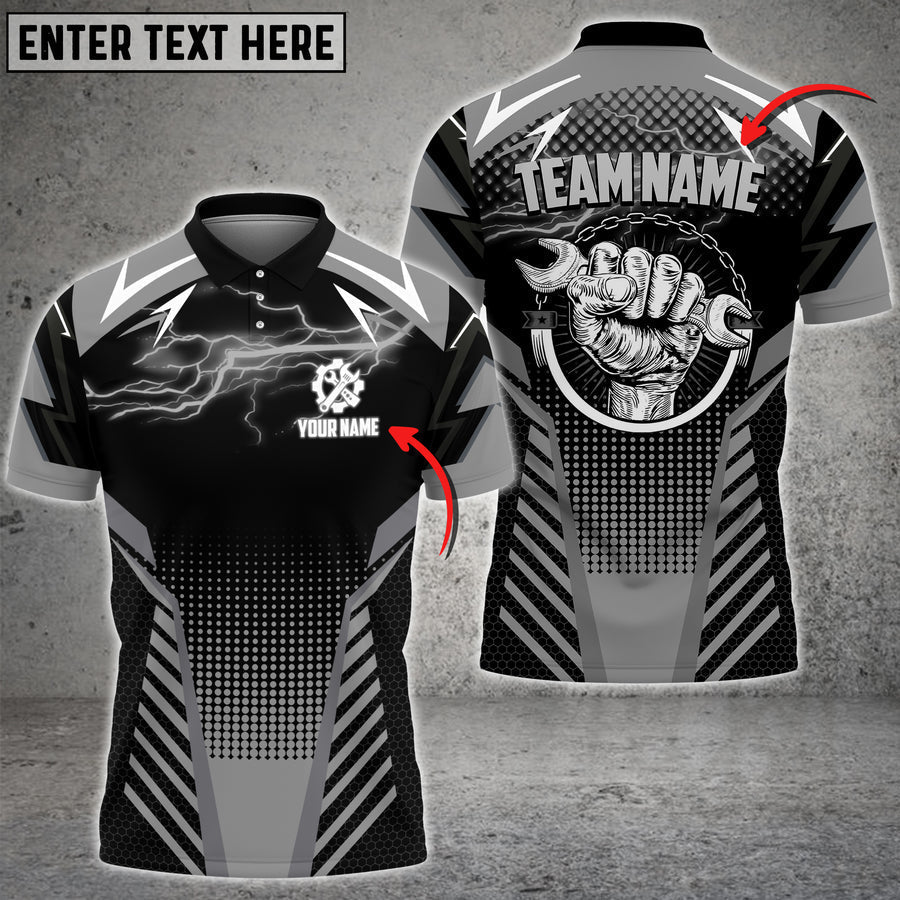 Lasfour Mechanic Thunder Custom Name Team Multi Color Printed 3D Polo Shirt, Gift for Mechanic Men Dad TO3477