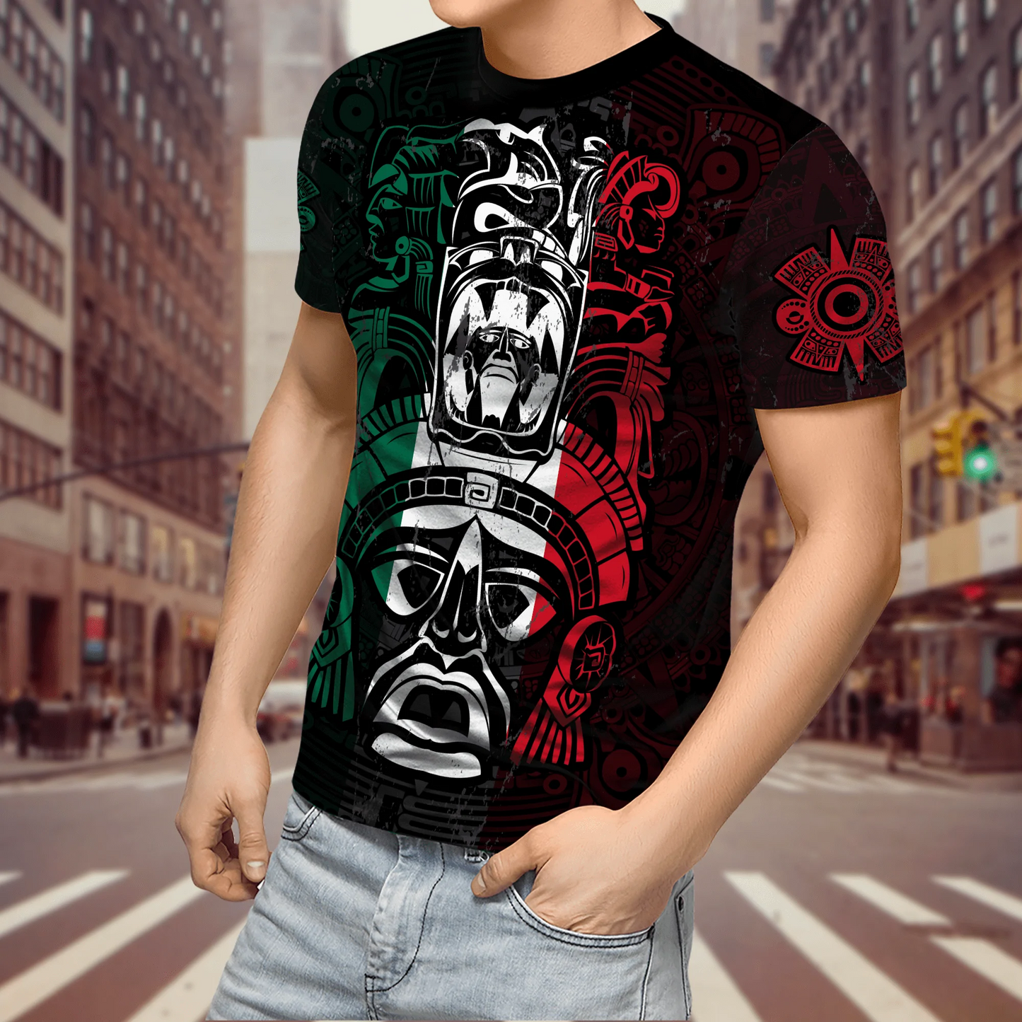 Lasfour Unisex Aztec Shirt Ancient Aztec Maya Ceremony Mask 3D T Shirt TO1569