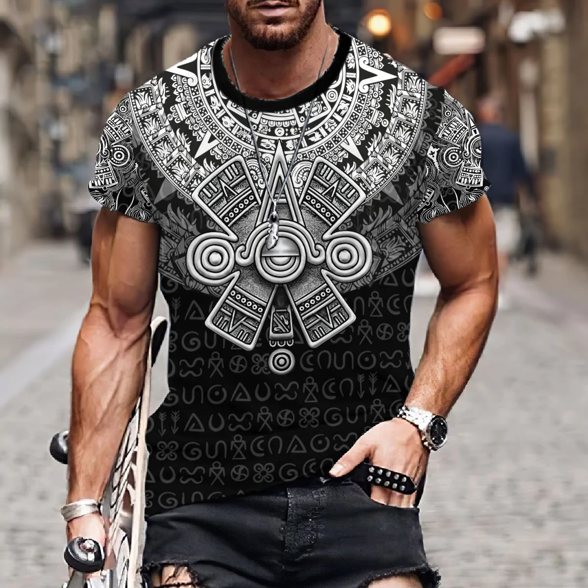 3D All Over Print Aztec Shirt Ancient Aztec Ollin Eye Tee Shirts TO1581