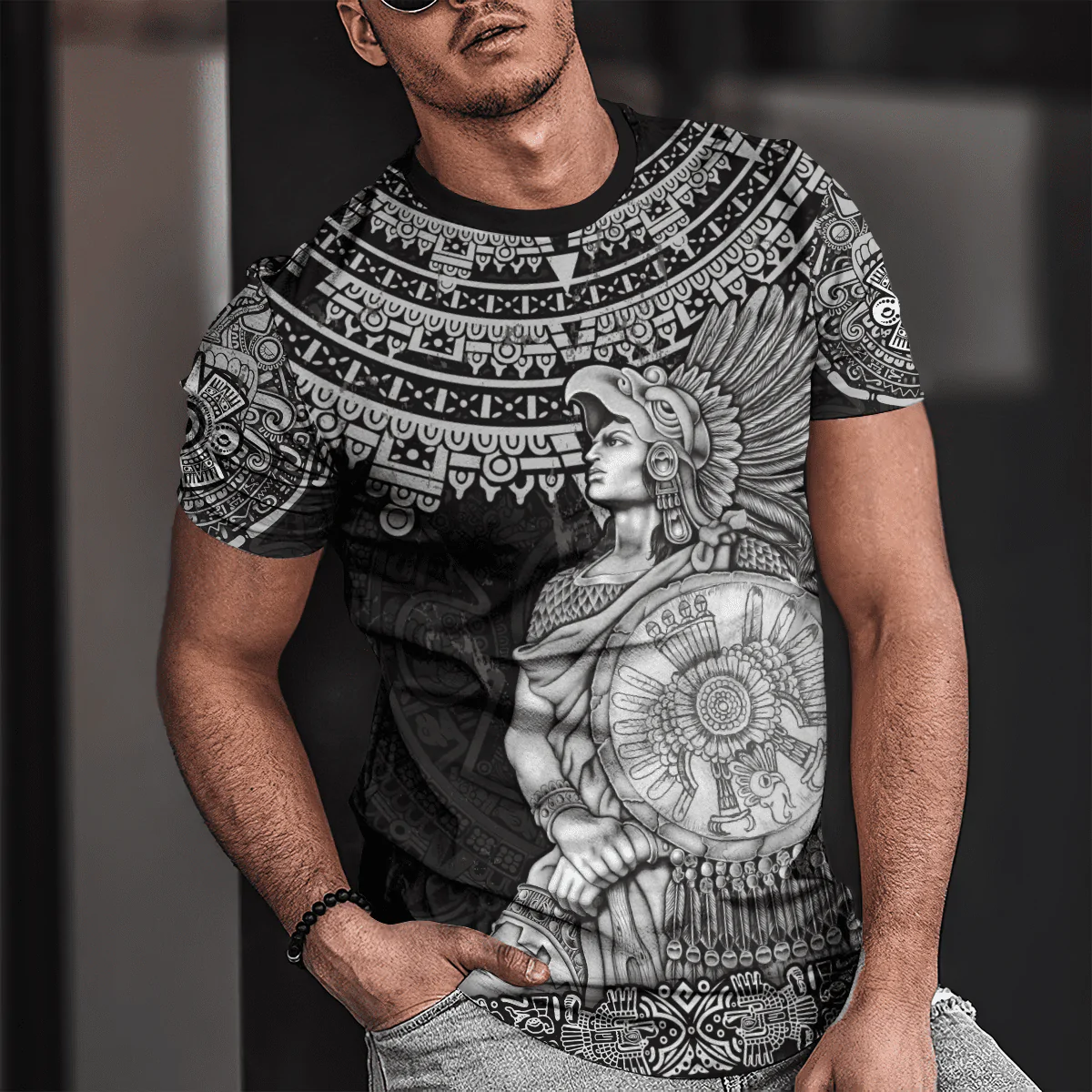 Aztec Warrior Shirts Ollin Eye 3D Full Printed Mexican Tee Shirt Lasfour TO1568