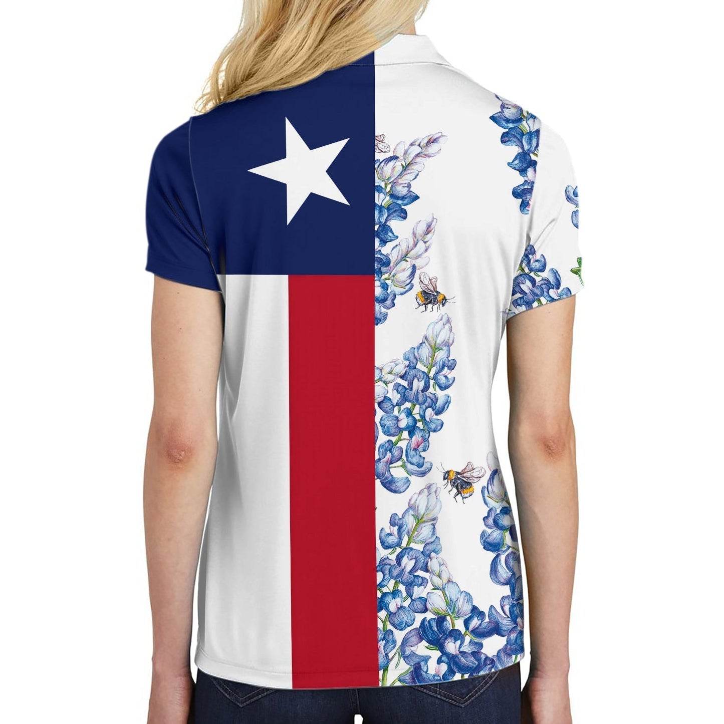Texas Flag Bluebonnets Polo Shirt For Woman Short Sleeve Women Polo Shirt Lasfour SO1420