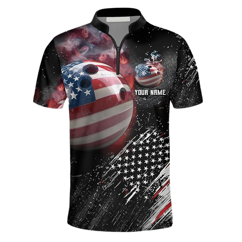 American Flag Custom Team Bowling Jerseys For Men, Custom 4th Of July Custom Patriotic Bowling Shirts BZ0214