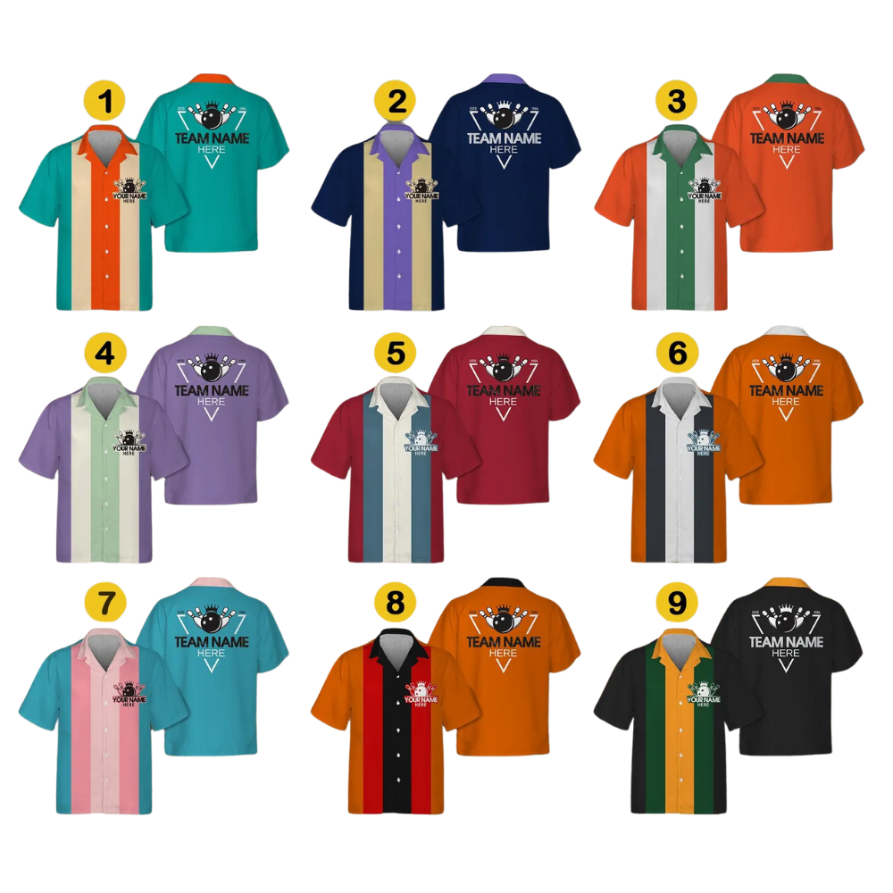 Custom Vintage Orange Bowling Hawaiian Shirts For Men, Custom Bowling Team Shirts BE0057