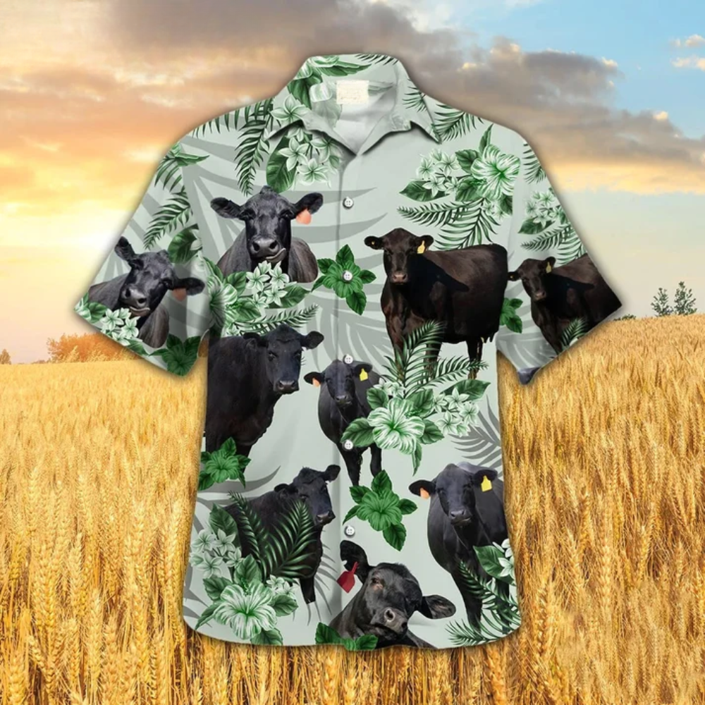 Black Angus Hibiscus Hawaiian Shirt, Cow Farm Hawaii Shirt For Men Women HO4661