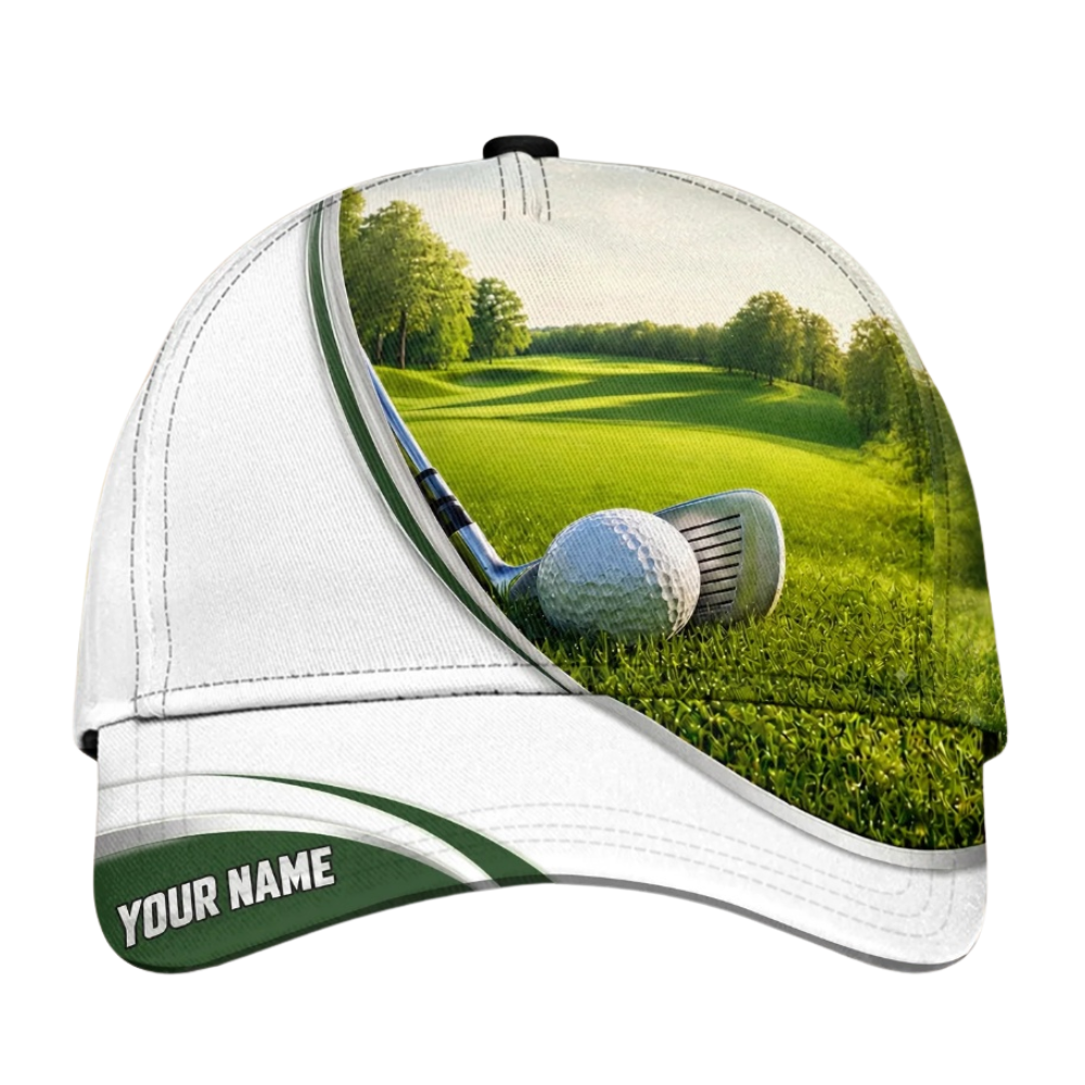 Custom Fairway Golf Green And White Baseball Cap 3D Printed, Custom Golf Lover Cap Hat CP0749
