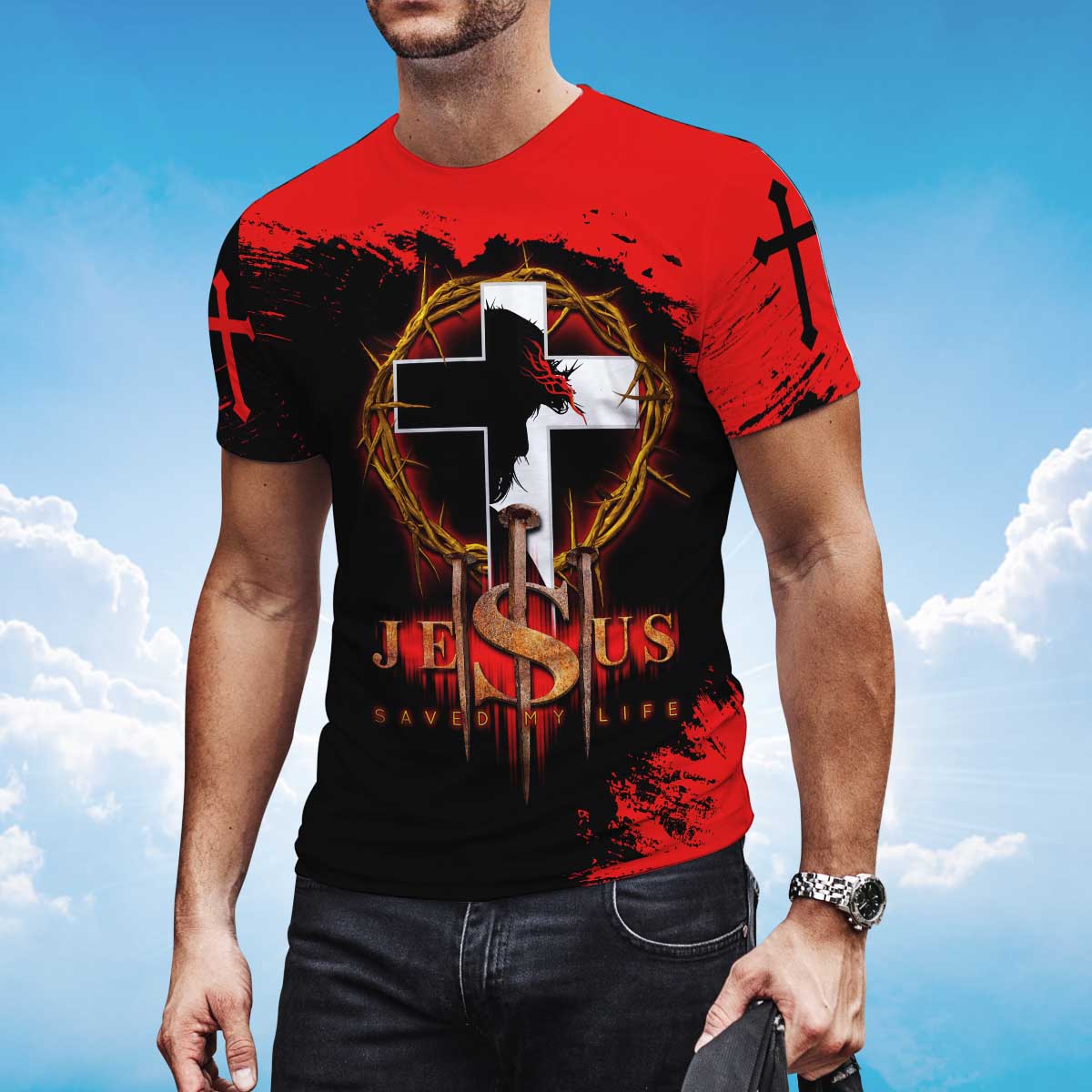 Jesus Christ Saved My Life Black And Red Shirts TO1421
