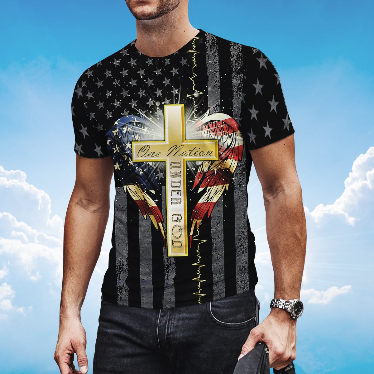 One Nation Under God Wing And American Flag T Shirt Patriotic Usa Shirt TO1395
