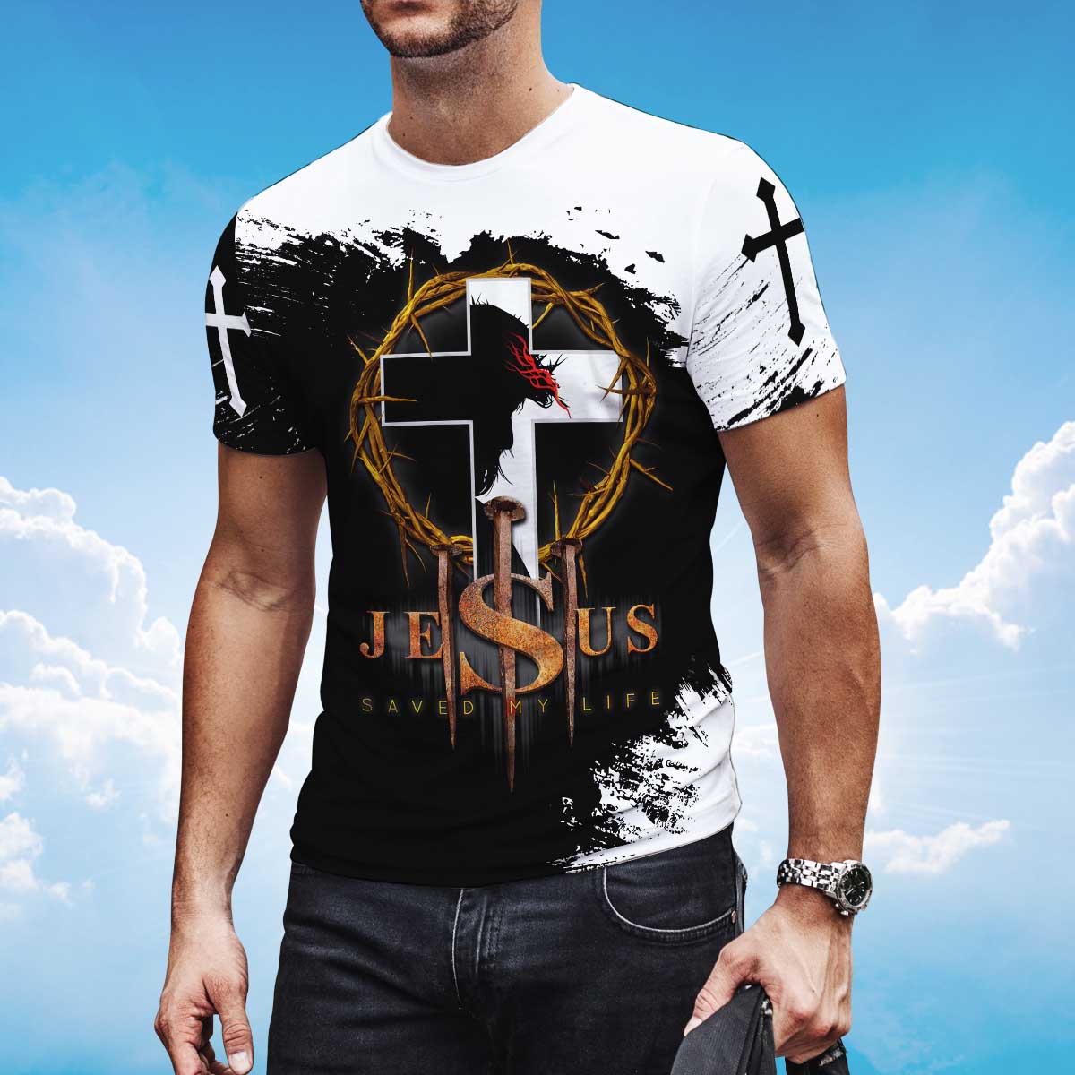 White And Black Color Christian Jesus T Shirt Jesus Christ Saved My Life Shirts Lasfour TO1377
