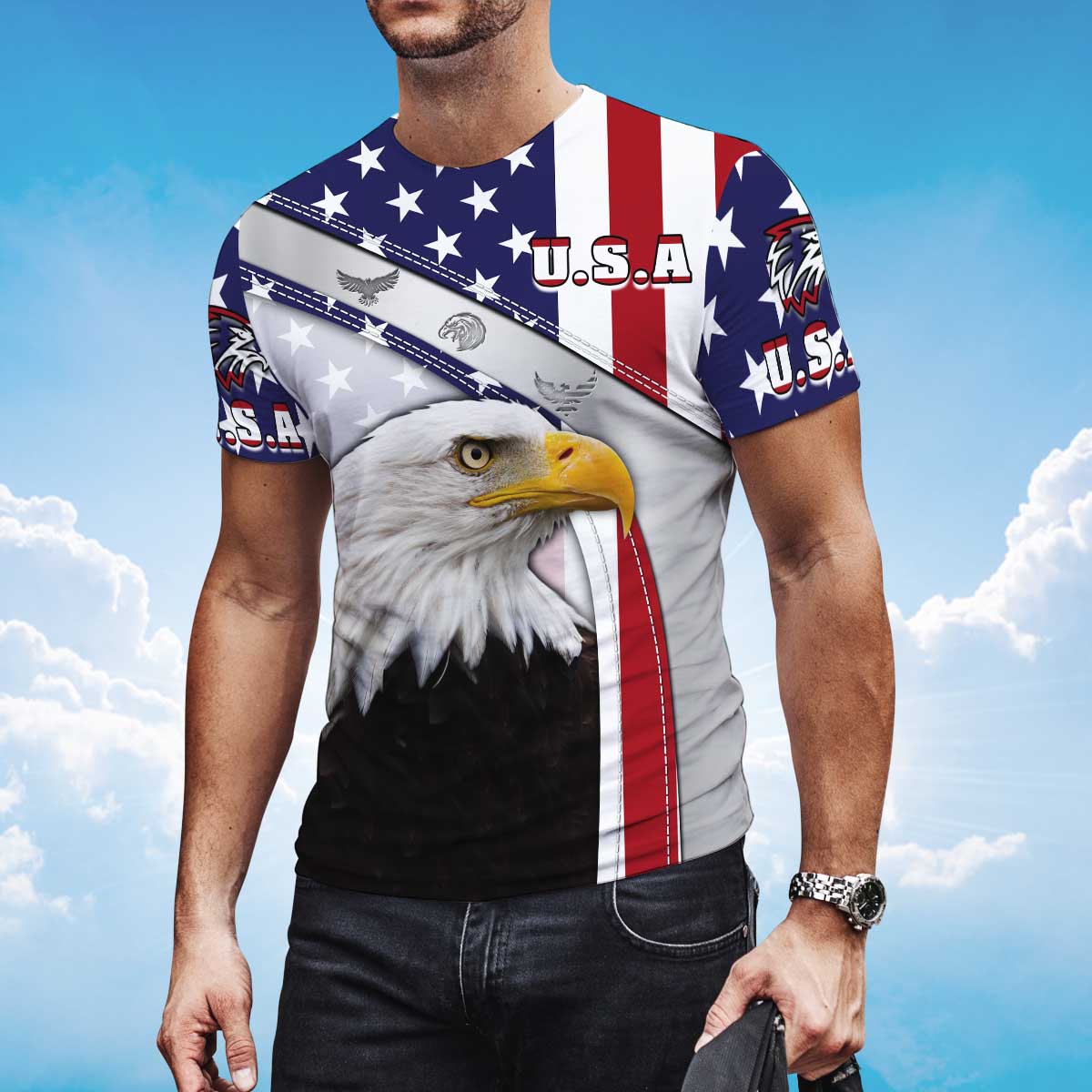 Eagle American Flag Pattern T Shirt Eagle Lover Patriotic 3D Shirt TO1410