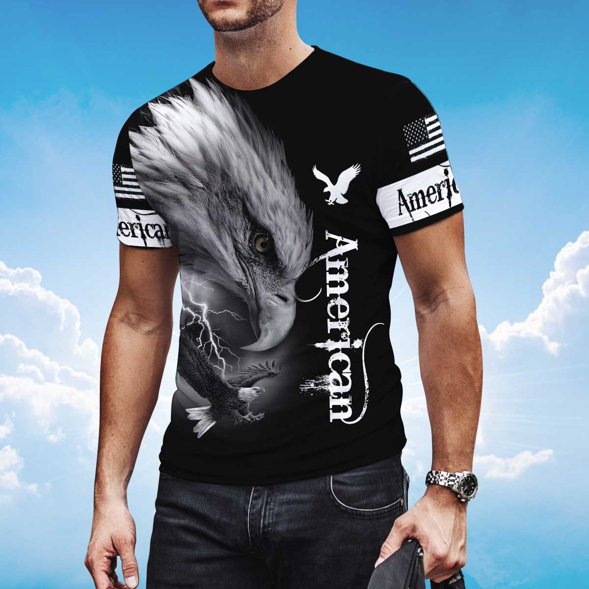 Lightning American Eagle Black T Shirt Eagle Lover Shirt Men Women TO1409