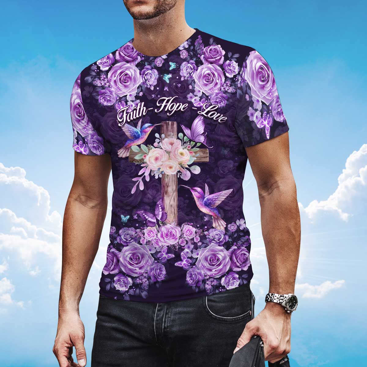 Faith Hope Love T Shirt God Jesus 3D Purple Shirt TO1404