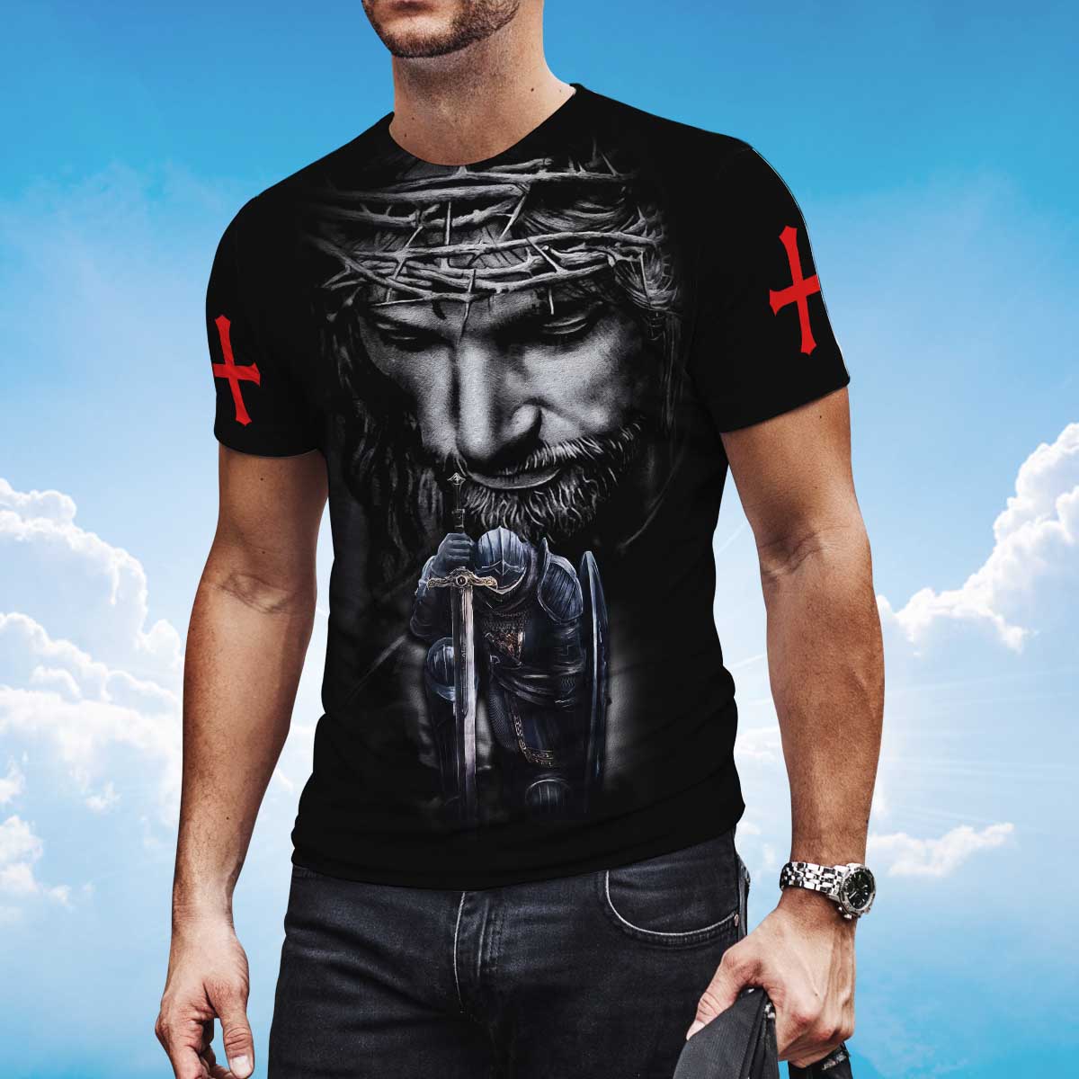 Faith Over Fear Black Tshirt Knight Jesus Tshirt Men Women TO1501