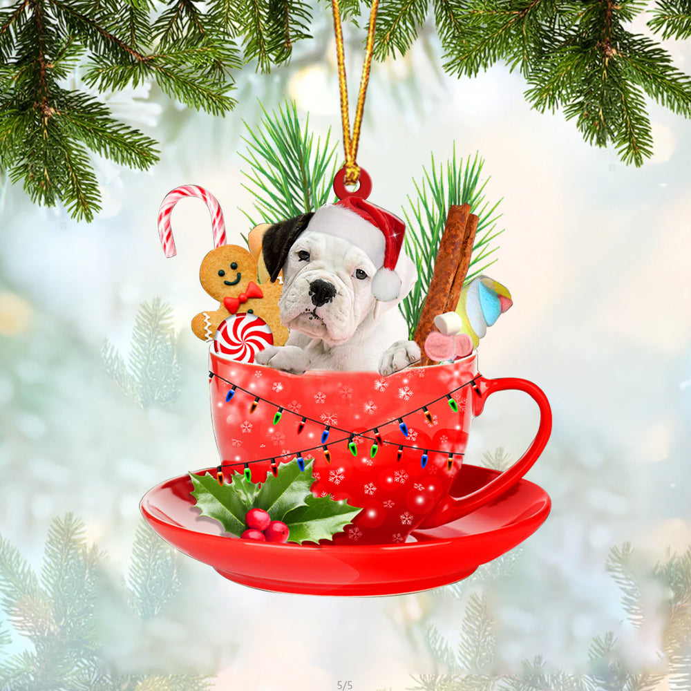 WHITE Boxer In Cup Merry Christmas Ornament Flat Acrylic Dog Ornament OO1853