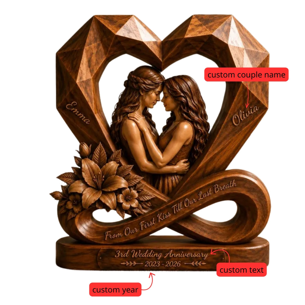 Lesbian Couple Custom Wedding Anniversary Wooden Plaque, Custom LGBT Wooden Block Keepsake WD0793