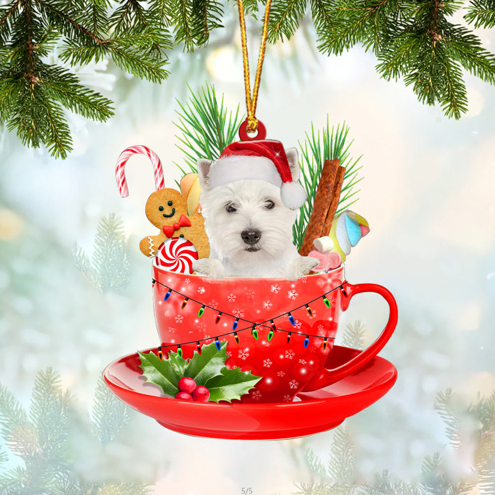 West Highland White Terrier In Cup Merry Christmas Ornament Flat Acrylic Dog Ornament OO1868