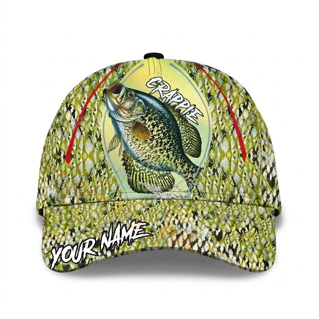 Custom Crappie Fishing Green Basbeball Cap, Custom Fishing Lover Hat For Fisherman CP0724