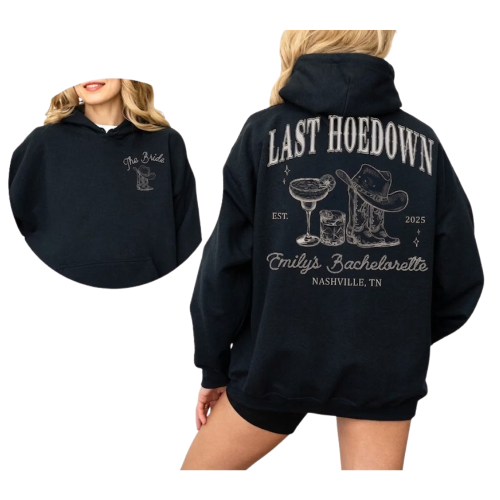 Last Hoedown Custom Bachelorette Matching Hoodies, Custom Western Bachelorette Hoodies For Bride Bridesmaid ET1478