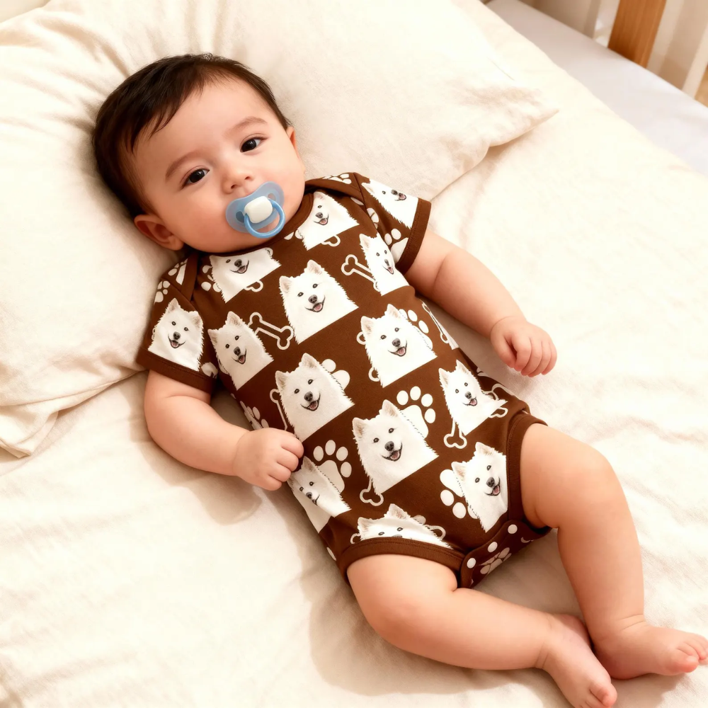 Custom Dog Cat Face Baby Bodysuit, Custom Photo Baby Bodysuit For Pet Lover BB0312