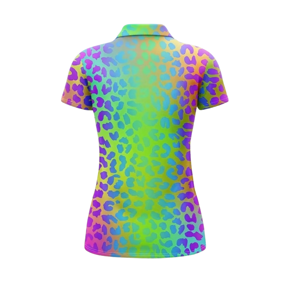 Neon Leopard Golf Women Polo Shirt, Colorful Leopard Golf Shirts For Ladies GE0433