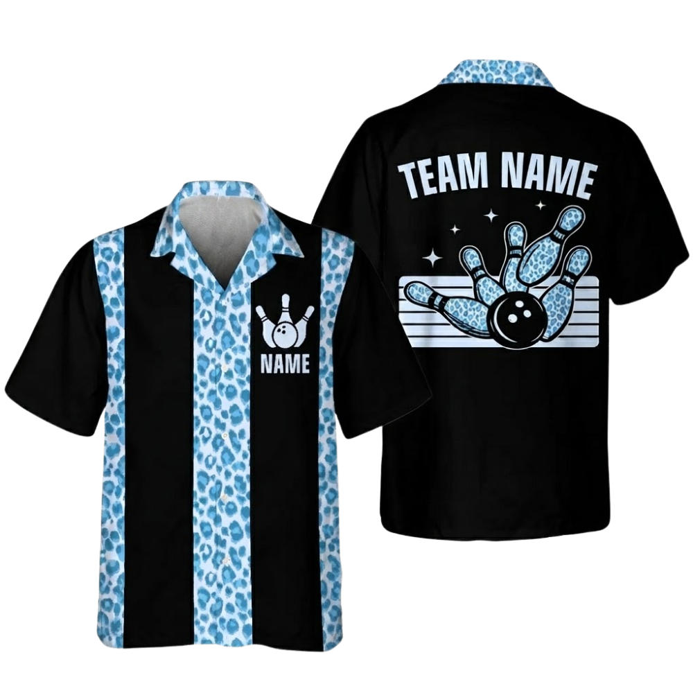 Custom Leopard Bowling Hawaiian Shirt For Women Men, Custom Leopard Bowling Team Shirts BE0205