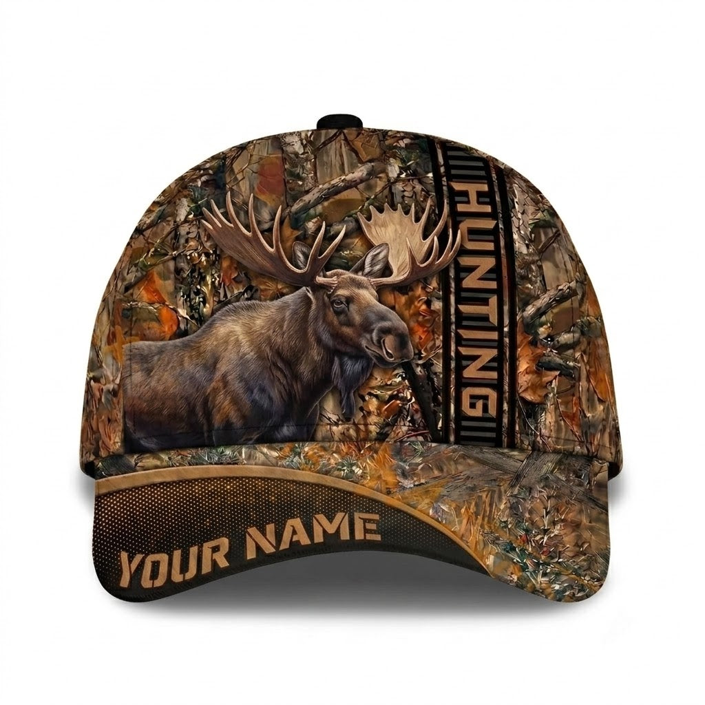 Moose Hunting Custom Camo Baseball Cap 3D Printed, Custom Name Hunting Hat For Hunter CP0730