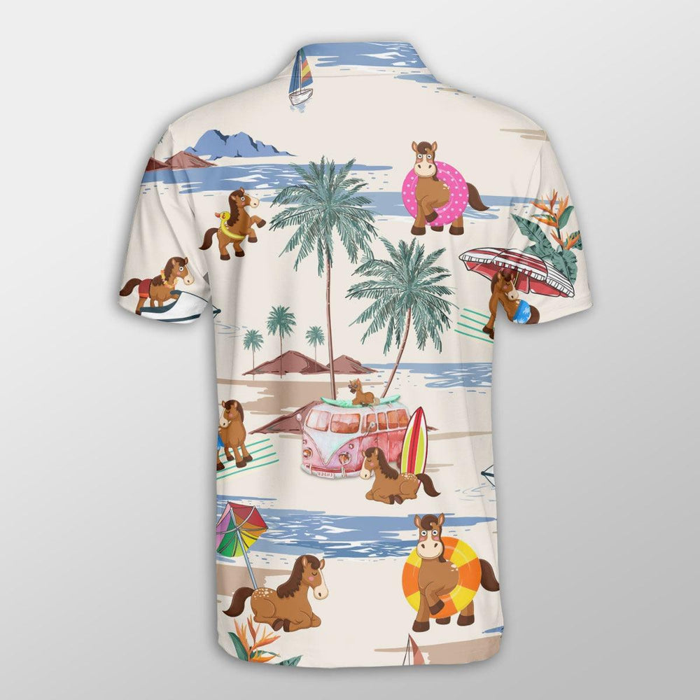 Horse Men Polo Shirts For Summer - Horse Summer Beach Pattern Button Shirts For Men - Perfect Gift For Horse Lovers, Cattle Lovers SO0976