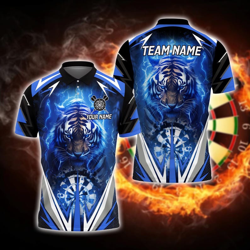 Custom Men's Blue Tiger Dart Team Shirts, Custom Tiger Dart Team Shirts ET0022