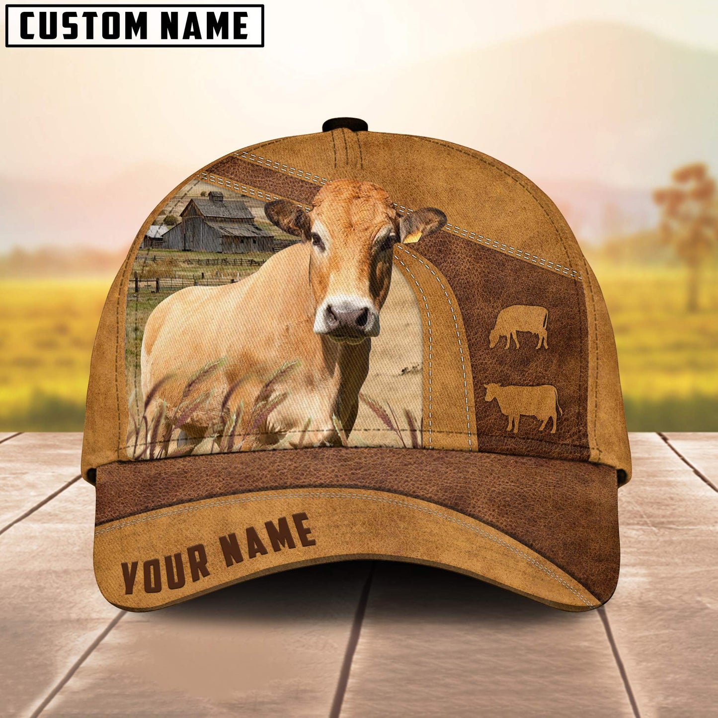 Parthenaise Custom Name Retro 3D Cap 3D All Over Print Baseball Cap, Cap For Farm Lovers, Animal Cap, Leather Pattern Cap CA3036