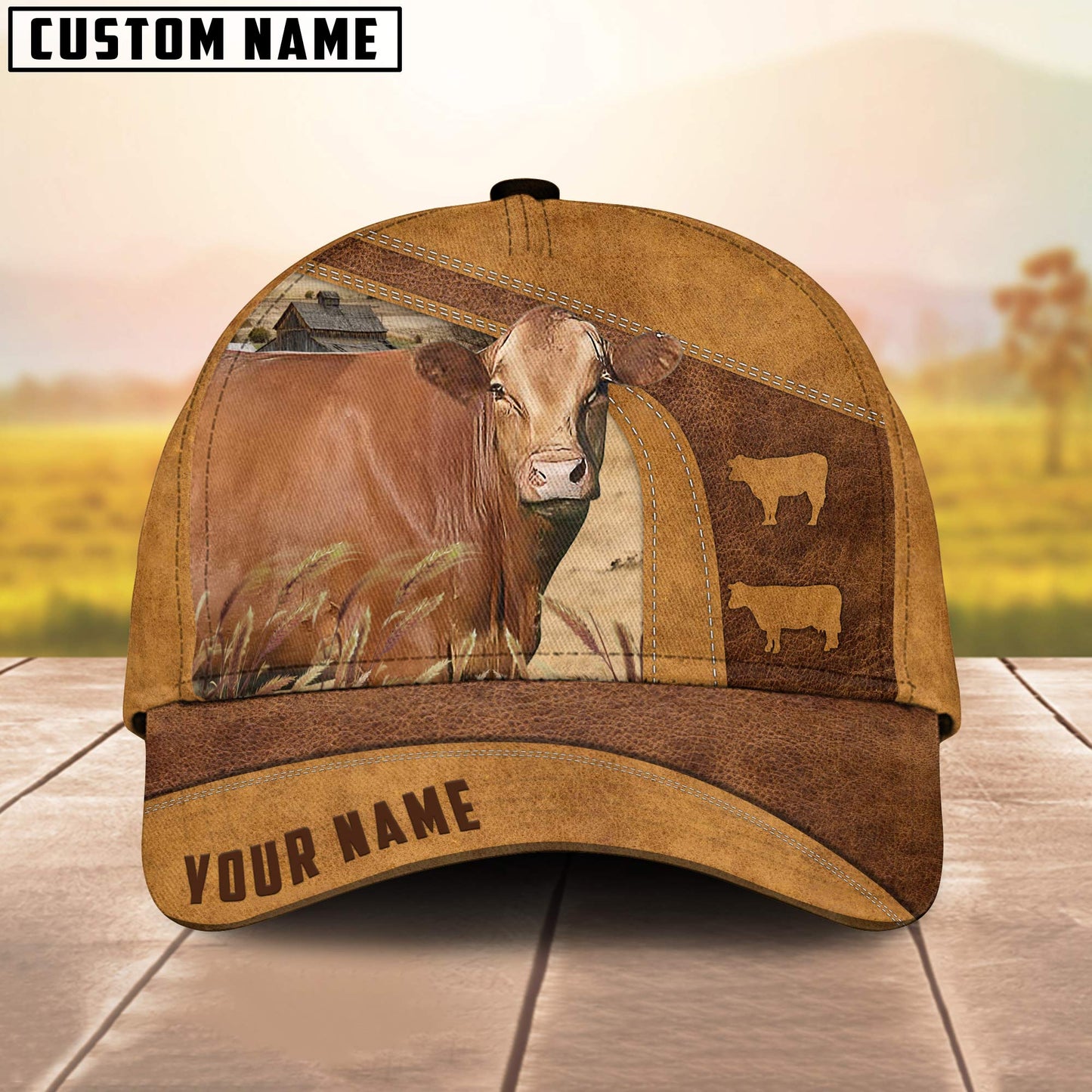 Red Akaushi On The Farm Custom Name Retro 3D Cap 3D All Over Print Baseball Cap, Cap For Farm Lovers, Animal Cap, Leather Pattern Cap CA3058