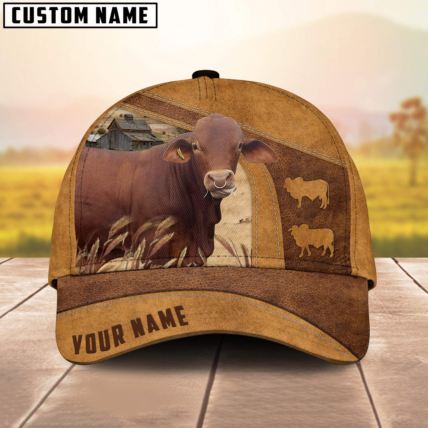 Brahmousin Custom Name Retro 3D Cap 3D All Over Print Baseball Cap, Cap For Farm Lovers, Animal Cap, Leather Pattern Cap CA3034