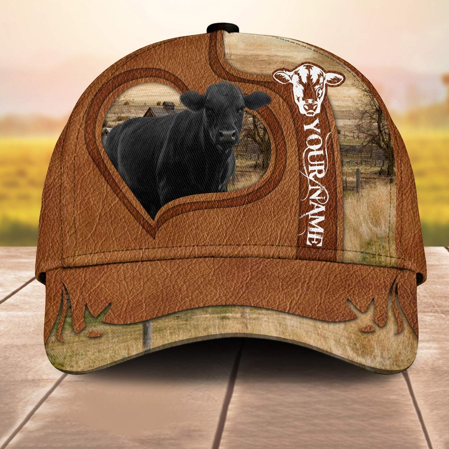Black Angus Custom Name Heart 3D Cap 3D All Over Print Baseball Cap, Cap For Farm Lovers, Animal Cap, Leather Pattern Cap CA3081
