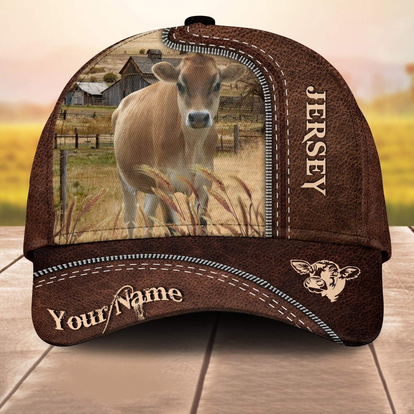 Jersey Customized Name Leather Pattern 3D Cap 3D All Over Print Baseball Cap, Cap For Farm Lovers, Animal Cap, Leather Pattern Cap CA3130