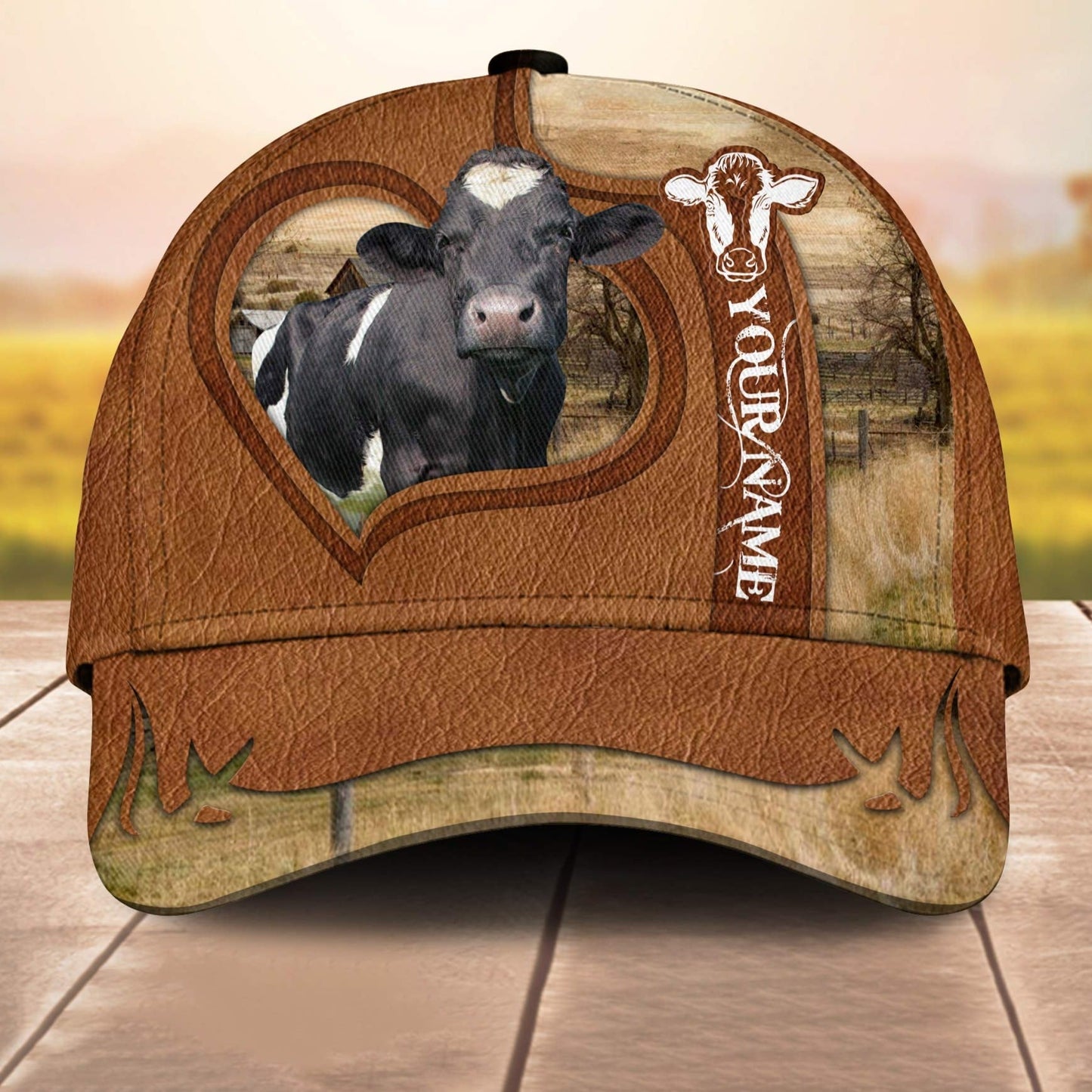 Holstein Custom Name Heart 3D Cap 3D All Over Print Baseball Cap, Cap For Farm Lovers, Animal Cap, Leather Pattern Cap CA3084