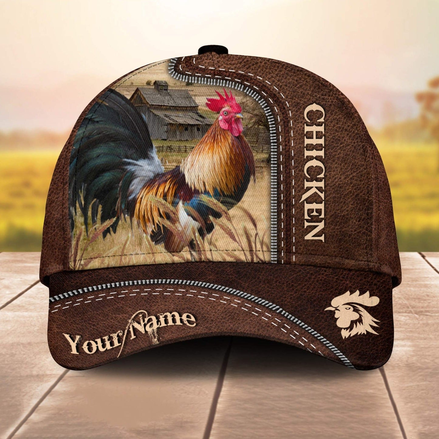 Chicken Customized Name Leather Paern 3D Cap 3D All Over Print Baseball Cap, Cap For Farm Lovers, Animal Cap, Leather Pattern Cap CA3139