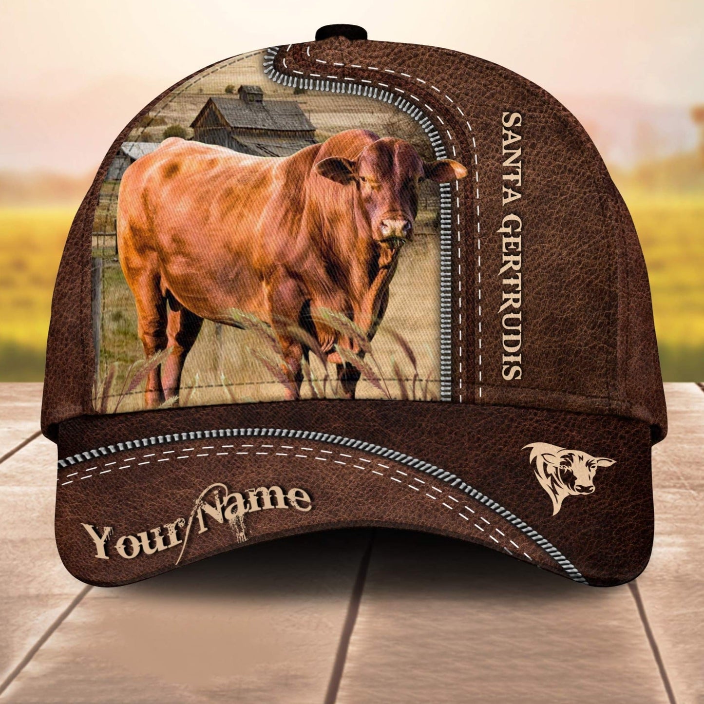 Santa Gertrudis Cale Customized Name Leather Paern 3D Cap 3D All Over Print Baseball Cap, Cap For Farm Lovers, Animal Cap, Leather Pattern Cap CA3155