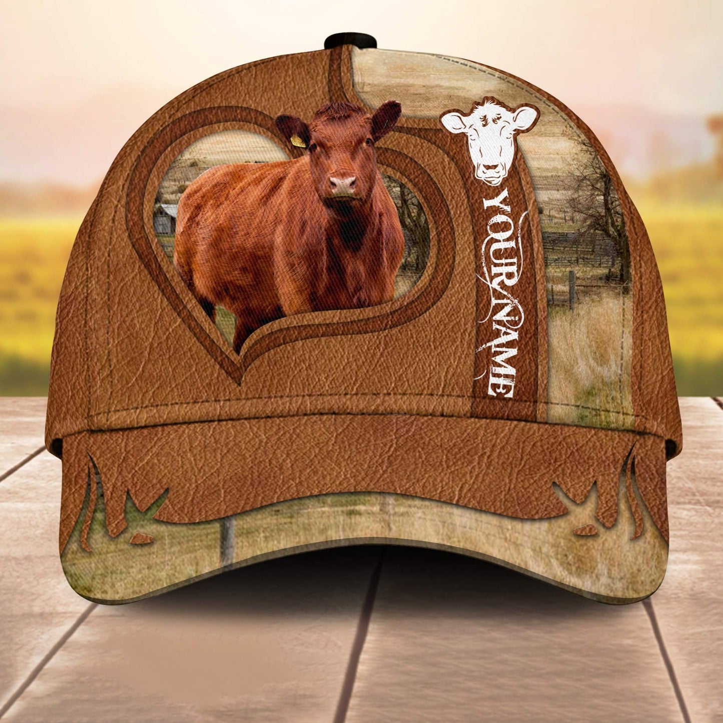 Red Angus Custom Name Heart 3D Cap 3D All Over Print Baseball Cap, Cap For Farm Lovers, Animal Cap, Leather Pattern Cap CA3082