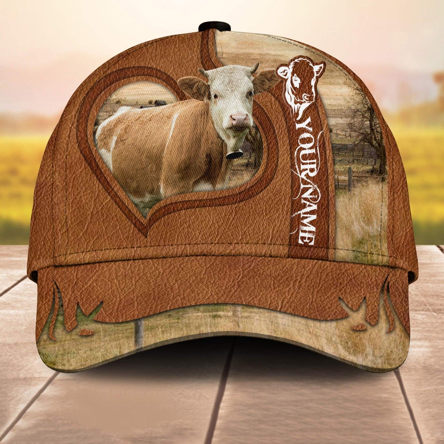 Simmental Custom Name Heart 3D Cap 3D All Over Print Baseball Cap, Cap For Farm Lovers, Animal Cap, Leather Pattern Cap CA3090