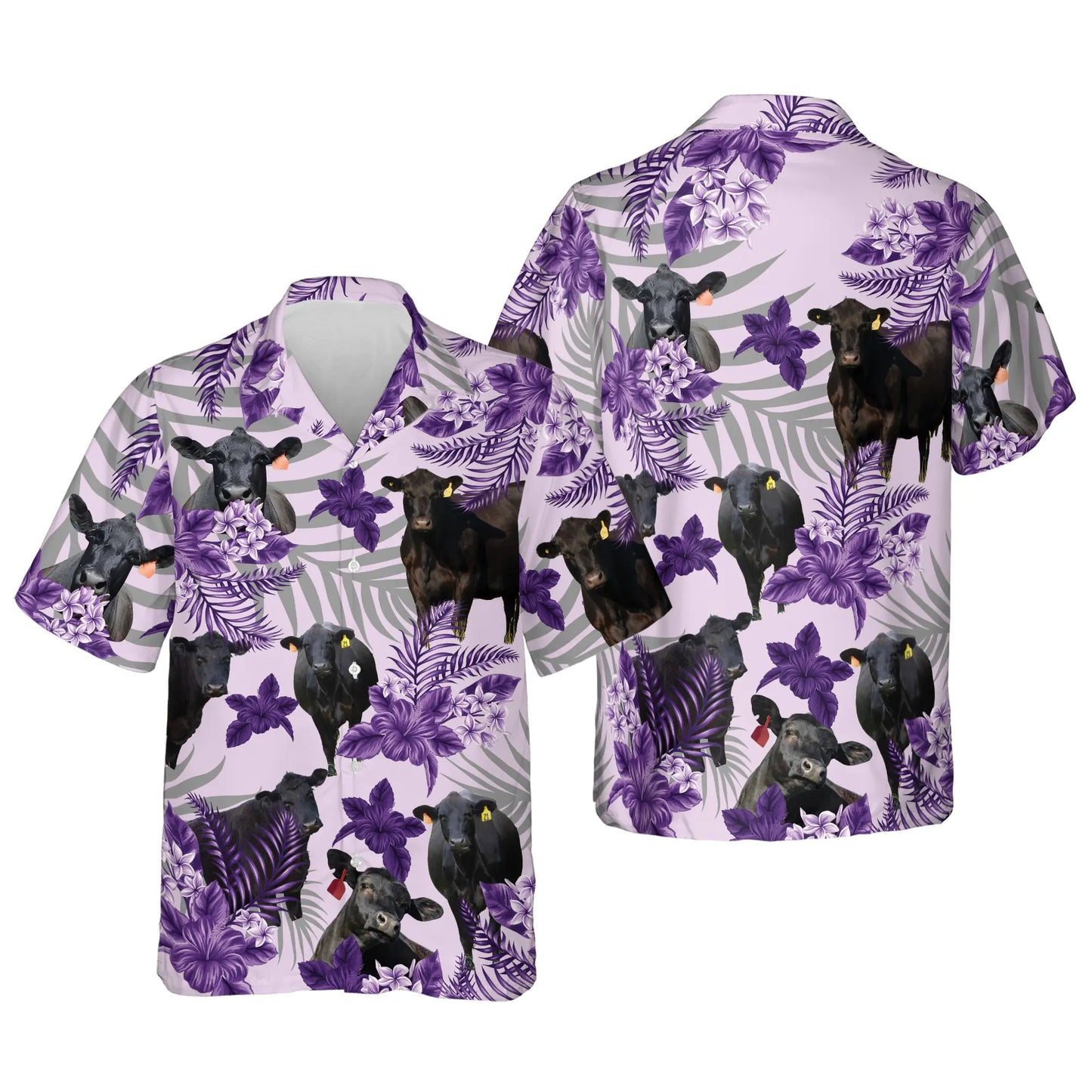 Black Angus Hibiscus Hawaiian Shirt For Men Women, Purple Hawaiian Shirt Short Sleeve For Men Women HO4668