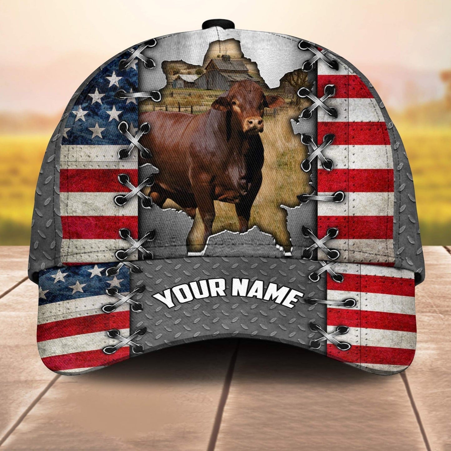 Beefmaster Customized Name Us Flag 3D Cap 3D All Over Print Baseball Cap, Cap For Farm Lovers, Animal Cap, Leather Pattern Cap CA3169