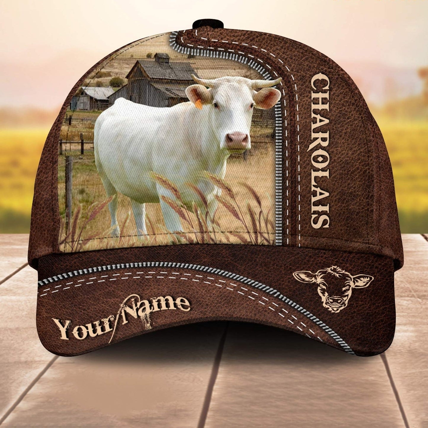 Charolais Customized Name Leather Paern 3D Cap 3D All Over Print Baseball Cap, Cap For Farm Lovers, Animal Cap, Leather Pattern Cap CA3125