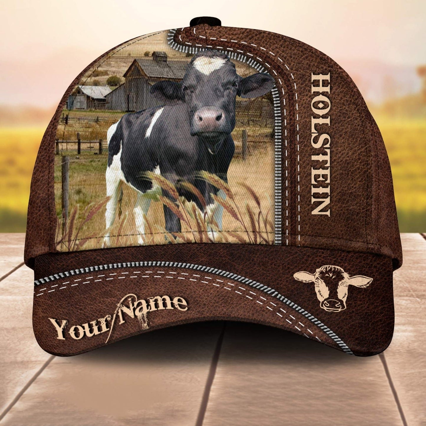 Holstein Customized Name Leather Pattern 3D Cap 3D All Over Print Baseball Cap, Cap For Farm Lovers, Animal Cap, Leather Pattern Cap CA3124