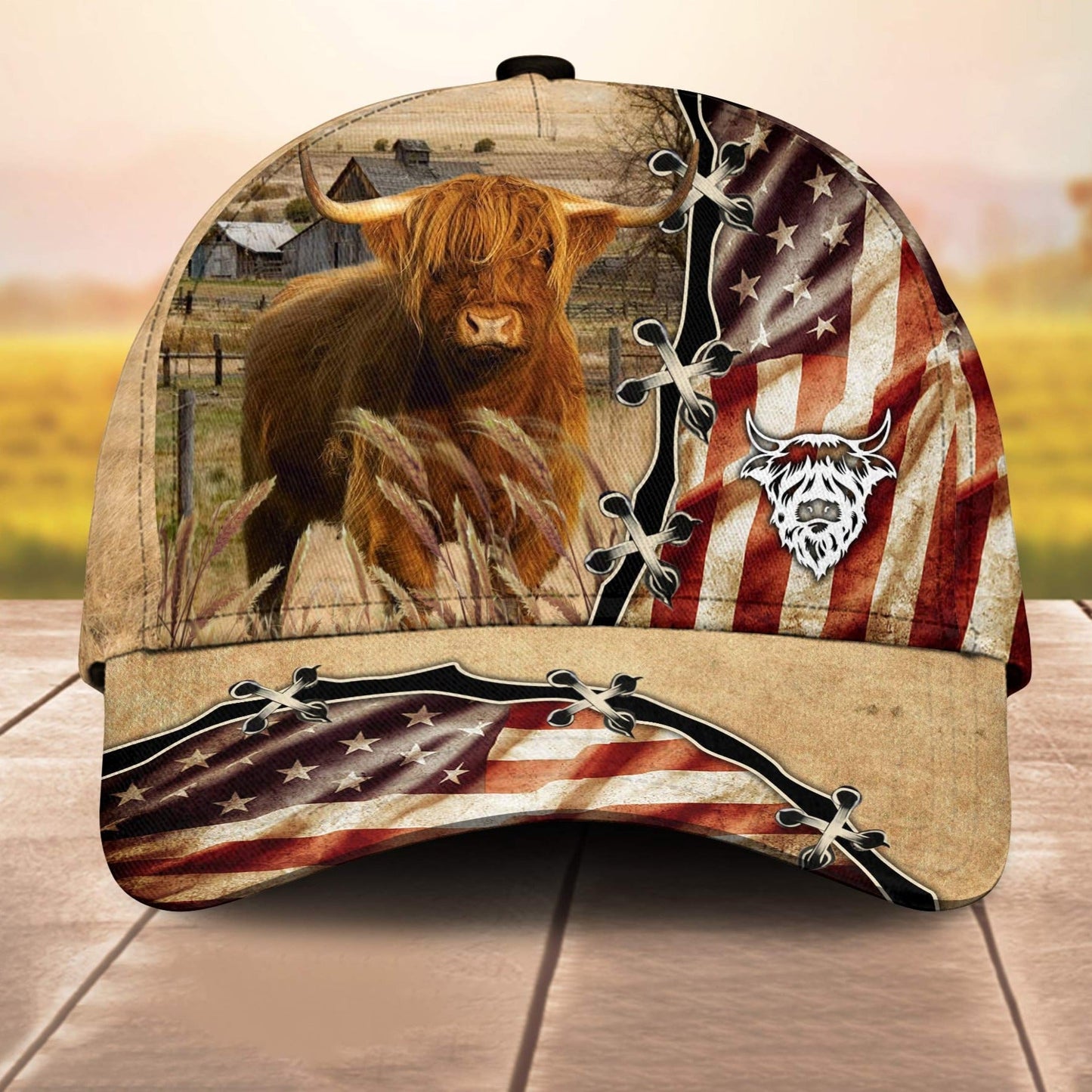 Highland Cale American Flag Custom Name Retro 3D Cap 3D All Over Print Baseball Cap, Cap For Farm Lovers, Animal Cap, Leather Pattern Cap CA3059