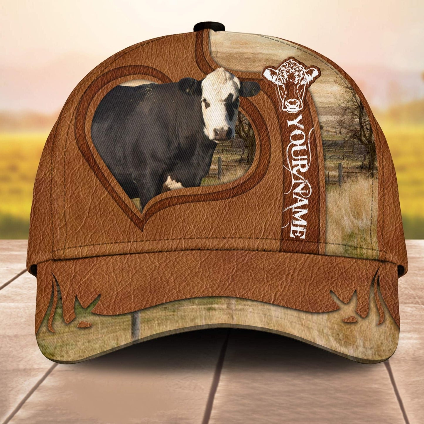 Black Hereford Custom Name Heart 3D Cap 3D All Over Print Baseball Cap, Cap For Farm Lovers, Animal Cap, Leather Pattern Cap CA3088